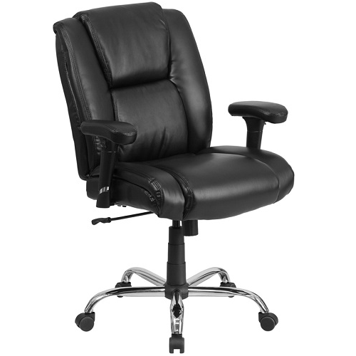 Flash Big & Tall 400 lb. Rated Black LeatherSoft Ergonomic Task Office Chair with Chrome Base and Adjustable Arms (MAO2132LEA)-image